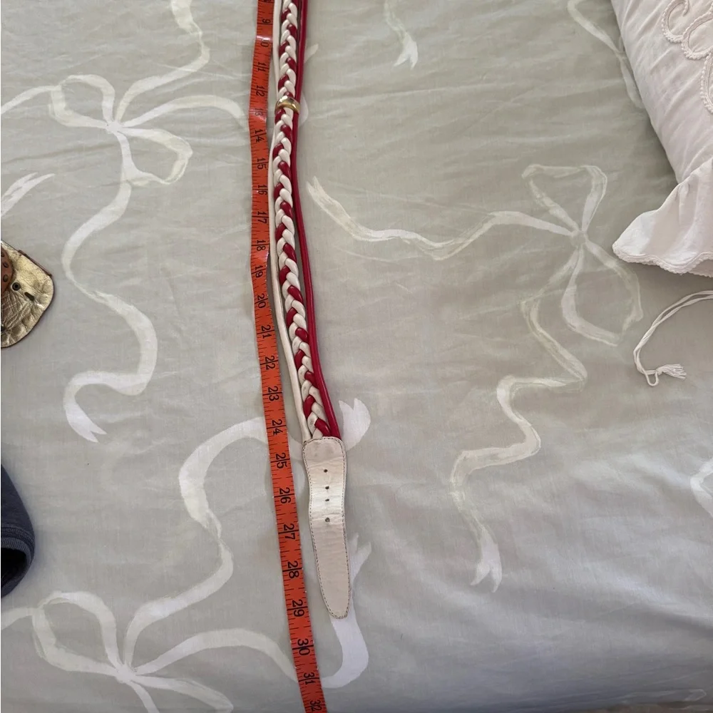 Braided Leather Belt - Red and White